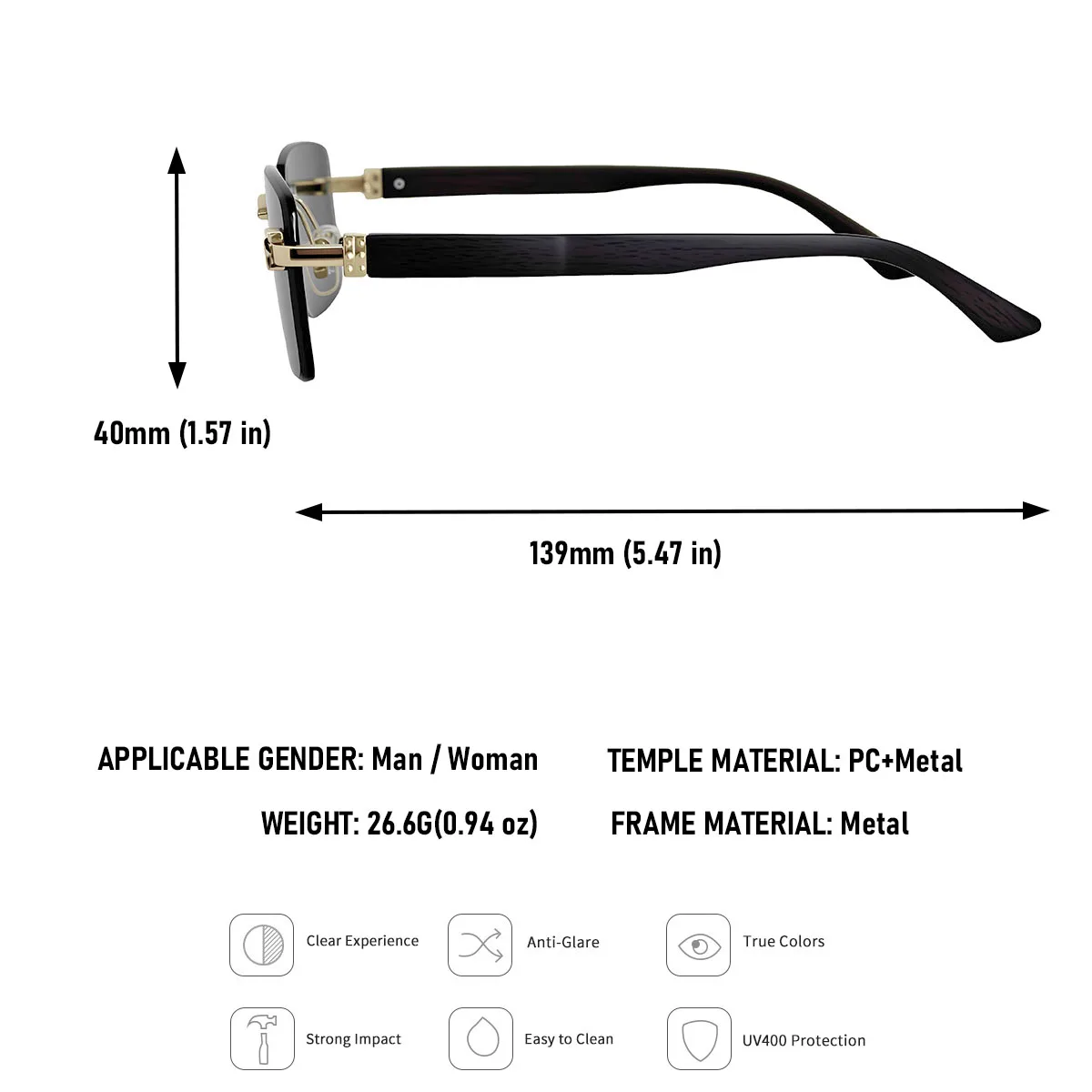 Gafas de Sol de Madera para Hombre, Nuevas 2026, Montura Cuadrada sin Aro, Gafas de Sol de Lujo para Mujer, Protección UV400, Gafas de Moda, Gafas de Sol Hombre, Lunette