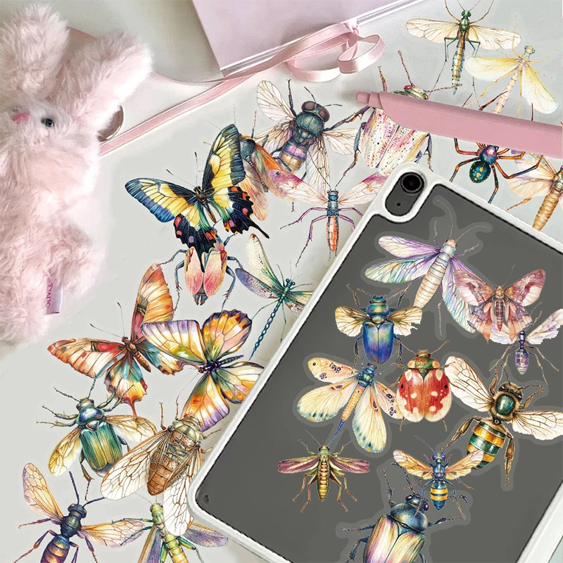 

50 шт., акварельные наклейки с изображением насекомых, граффити, мультяшные прозрачные реалистичные наклейки с насекомыми и жуком для DIY, канцелярские наклейки для скрапбукинга