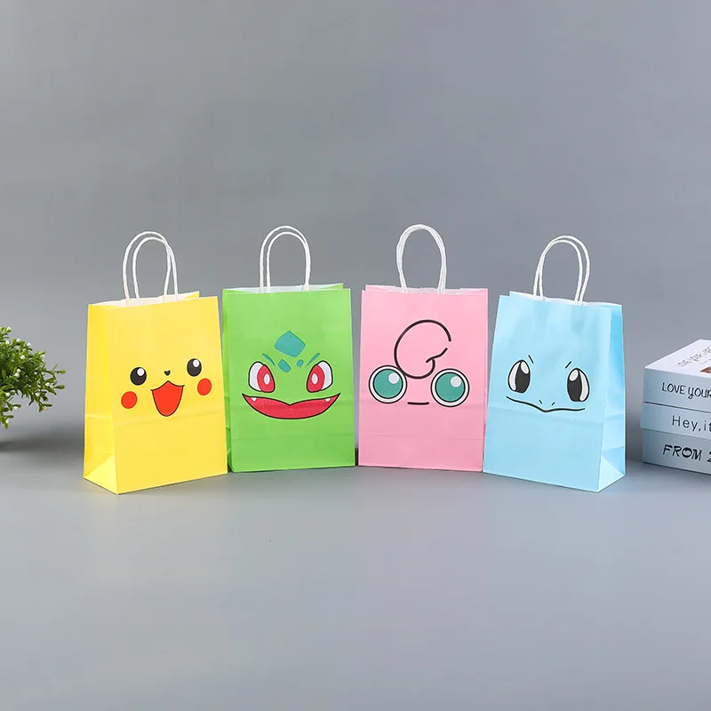 Bolsa de regalo de Pokémon Pikachu para niños, bolsa de dulces con bolsillo plano, tema de dibujos animados, suministros de juguetes para