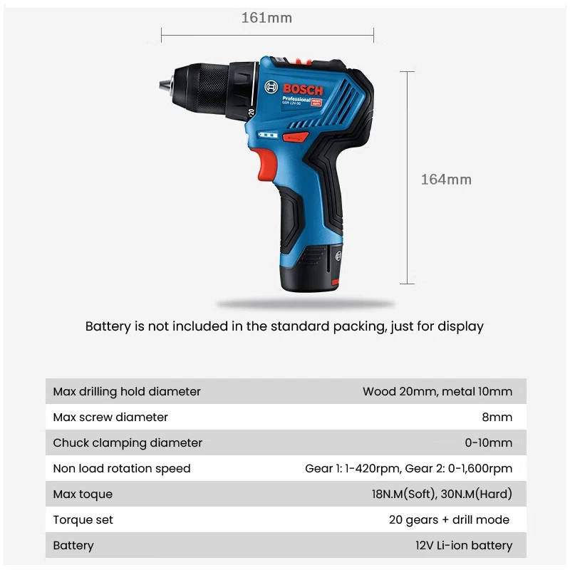 Bosch GSR 12V-30 Electric Drill Professional Heavy Duty Cordless 12V Driver Multifunctional Household Electric Screwdriver