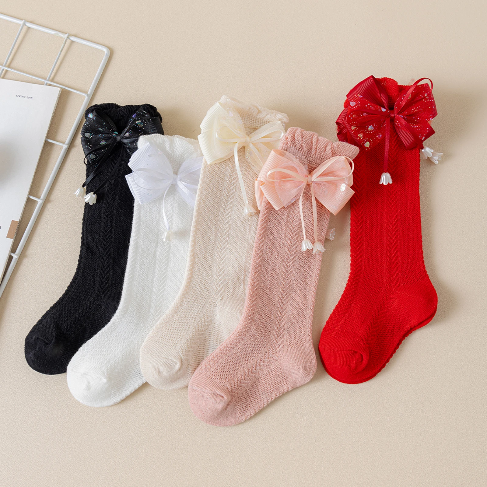 

Детские носки до колена для девочек, милые, мягкие, стильные, с бантом, для всех сезонов