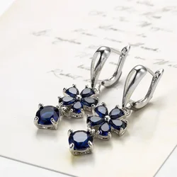 SODROV Korean Fashion Blue Zircon Jewelry Romantic Flower Shape Drop Earrings for Women