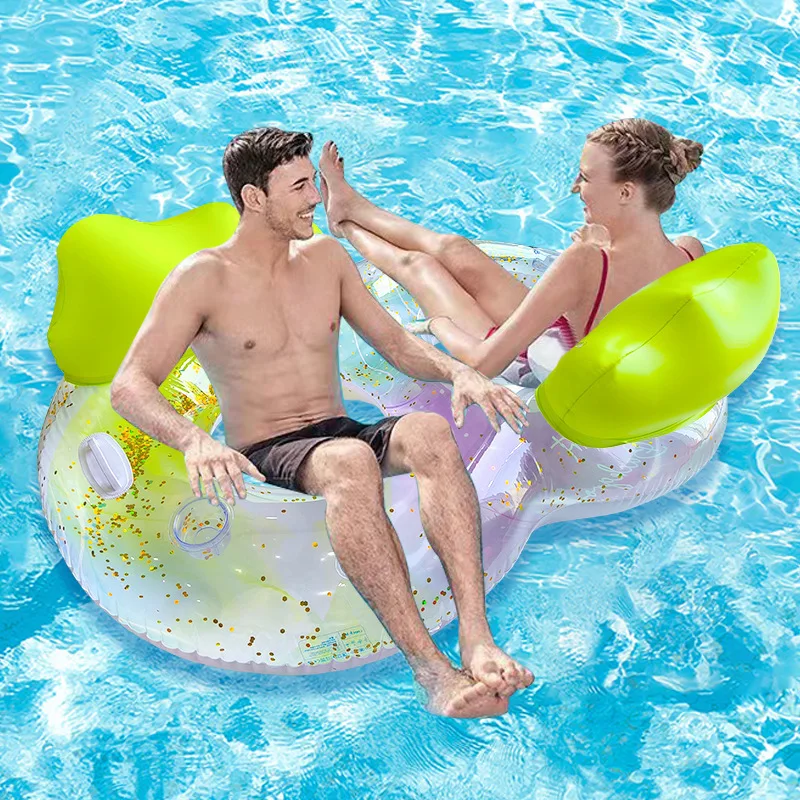 Anillo de natación doble grueso para adultos con mango, estampado de nubes de tinta de agua brillante para parejas, hombres y mujeres, flotador inflable para piscina