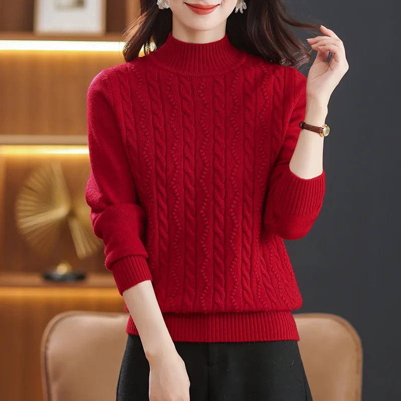 

Осень-зима вязаный свитер женский корейский полуводолазка свитер с длинными рукавами женский пуловер теплые джемперы топы мягкий трикотаж