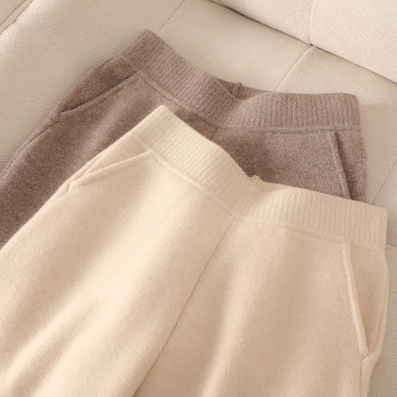 

Женские шерстяные брюки-карандаш на осень-зиму, 100% мериносовая шерсть, толстые теплые однотонные повседневные брюки, трикотаж, женские базовые брюки
