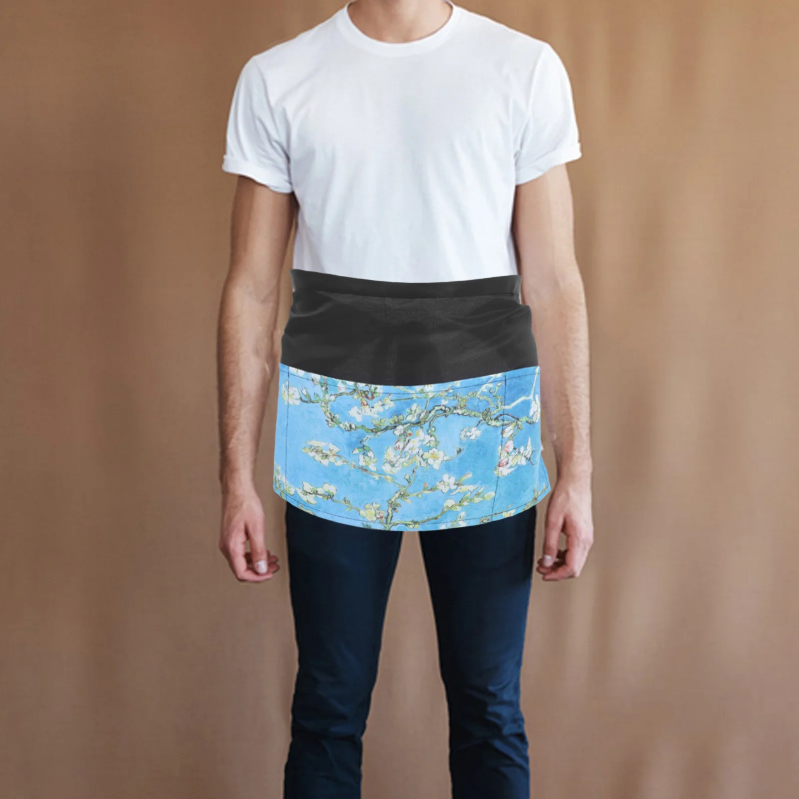 

2pcs Printed For Women Three-Pocket Half Waist Apron Server Short Apron Restaurant Cafe Hotel Workwear Waitress Accessories