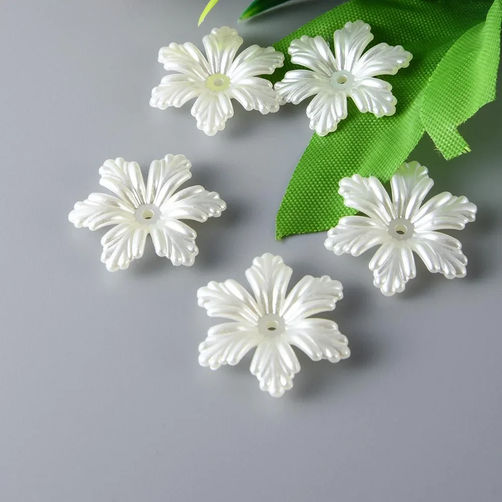 30PCS 28mm Imitation Pearl Colorful Six-petal Flower Handmade DIY Flower Holder Toy Doll Jewelry Wedding Dress Bag Loose Beads