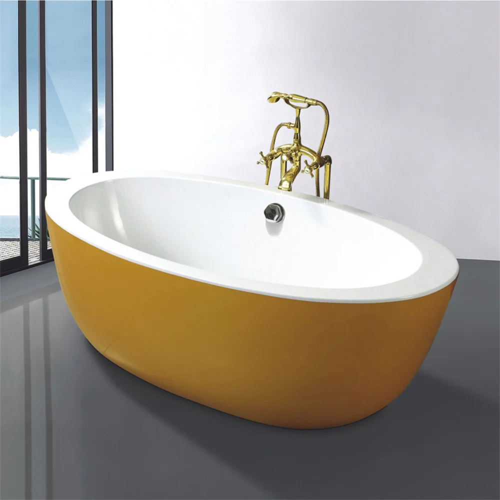 Sale Popular Luxurious Freestanding Hotel Bathroom Round Yellow Golden Acrylic Spa Bathtub