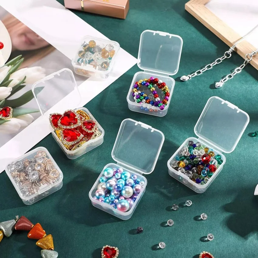 10/20Pcs Clear Mini Containers Plastic Square Bead Storage Box For Beads Jewelry Crafts Board Game Pieces Organization Wholesale