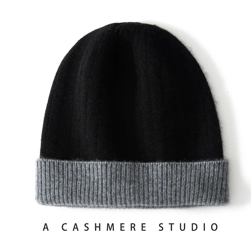 

Grey Thermal Headgear Couple's Solid Color Wool Knitted Cuffed Round Hat Beanie Hat for Autumn and Winter Warm and Versatile