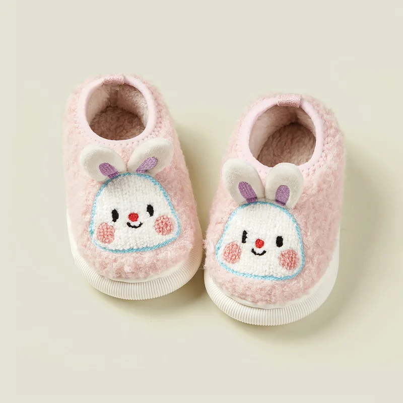 2026 Kids Cartoon Closed Back Cotton Slippers Winter Warm Fleece Lined Home Shoes Cute Indoor House Slippers Little Footwear