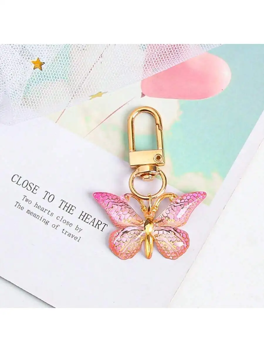 36 قطعة، مجموعة هدايا سلسلة مفاتيح على شكل فراشة، 12 قطعة من سلاسل المفاتيح الوردية الأكريليك، 12 قطعة بطاقات بنية و12 قطعة من أكياس الأورجانزا برباط، الجنس