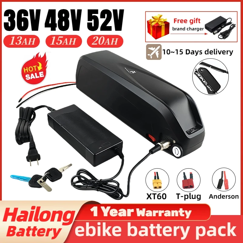 

2024 Powerful plus Electric bicycle Battery 36V 48V 20AH 52V Hailong Battery 40A BMS 18650/21700 Cells bafang BBS02 BBS01 BBSHD