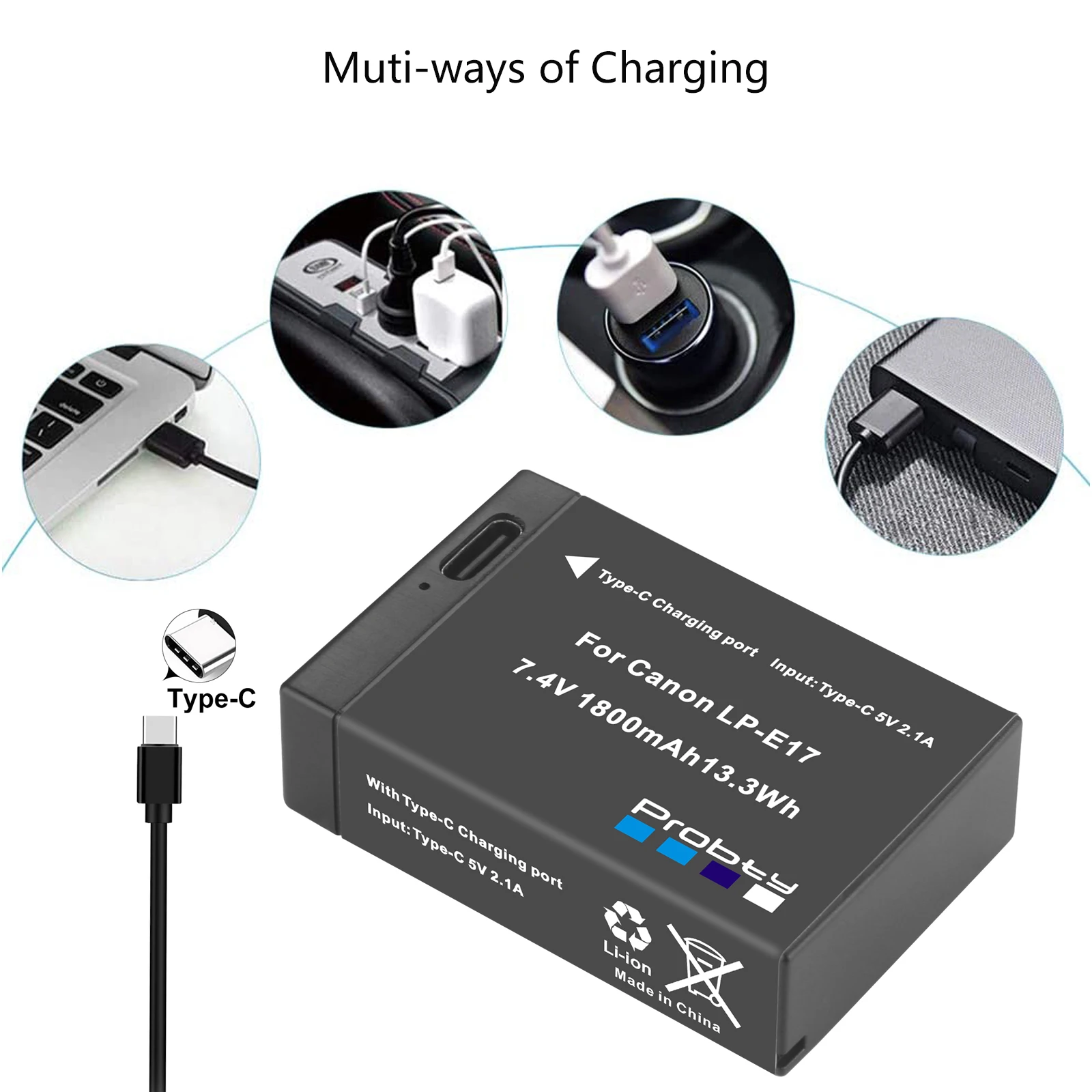 1800mAh LP-E17 LPE17 LP E17 type-c Recharge Batterie pour Canon EOS RP 200 250D M3 M5 M6 750D 760D T6i T6s 800D 8000D 77D Baiser X8i