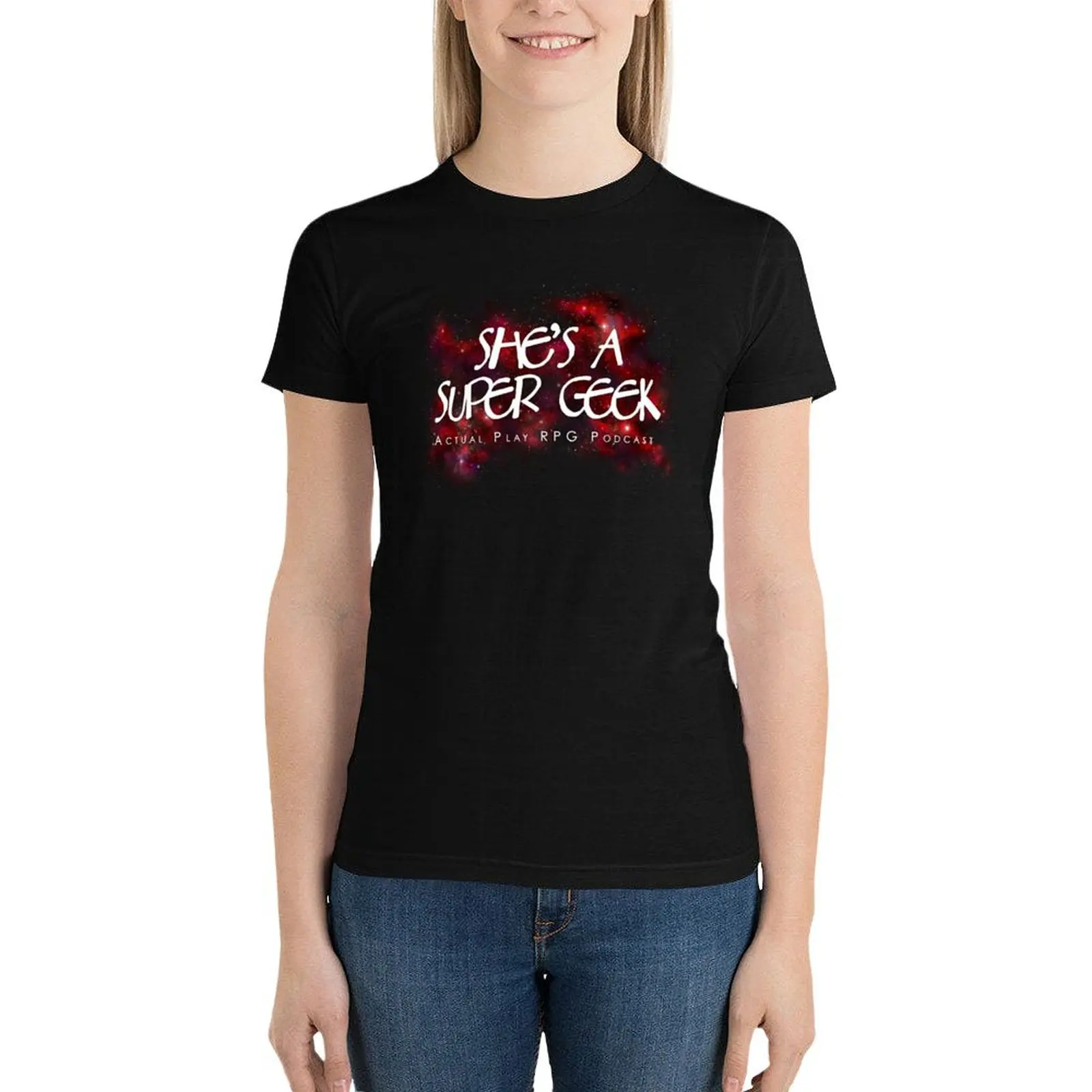 

She's A Super Geek Logo T-Shirt graphics animal print shirt for girls t-shirts for Women pack