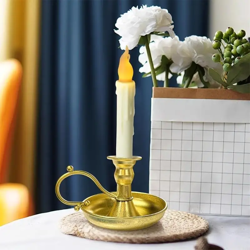 F19B Stable Metal Taper Holders with LED Flameless for Family Dinners Romantics Setting Centerpieces Decoration