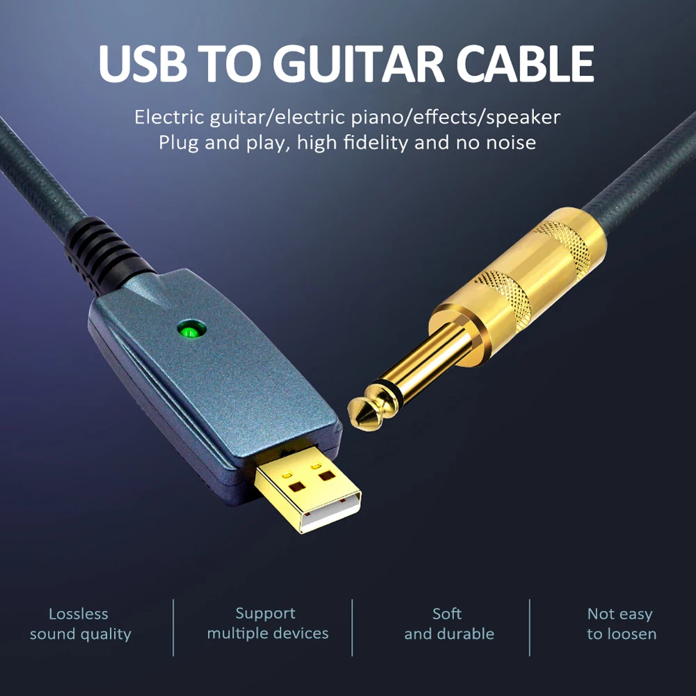 USB Guitar Cable Electric Guitar Accessories Guitar Audio Connector Cord Adapter 6.35mm Guitar Cable Interface