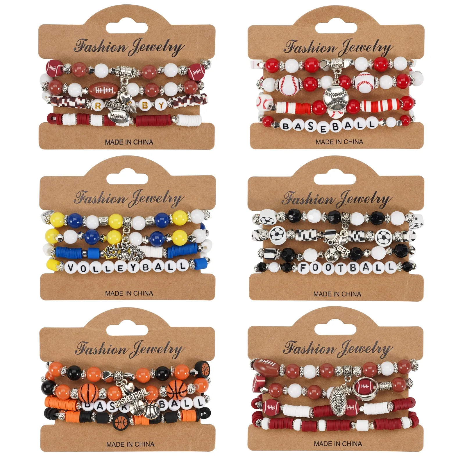 Rugby Football Bracelets for Women Gifts Stretchy Rope Beaded Bracelets Sport Brown Clay Letter Rugby Game Day Bracelet for Men