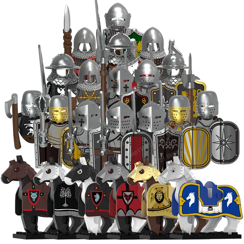 

MOC Medieval Building Blocks Castle Knights Army Soldiers Warrior Accessories Warhorse Helmets Shields Armor Toy Gifts