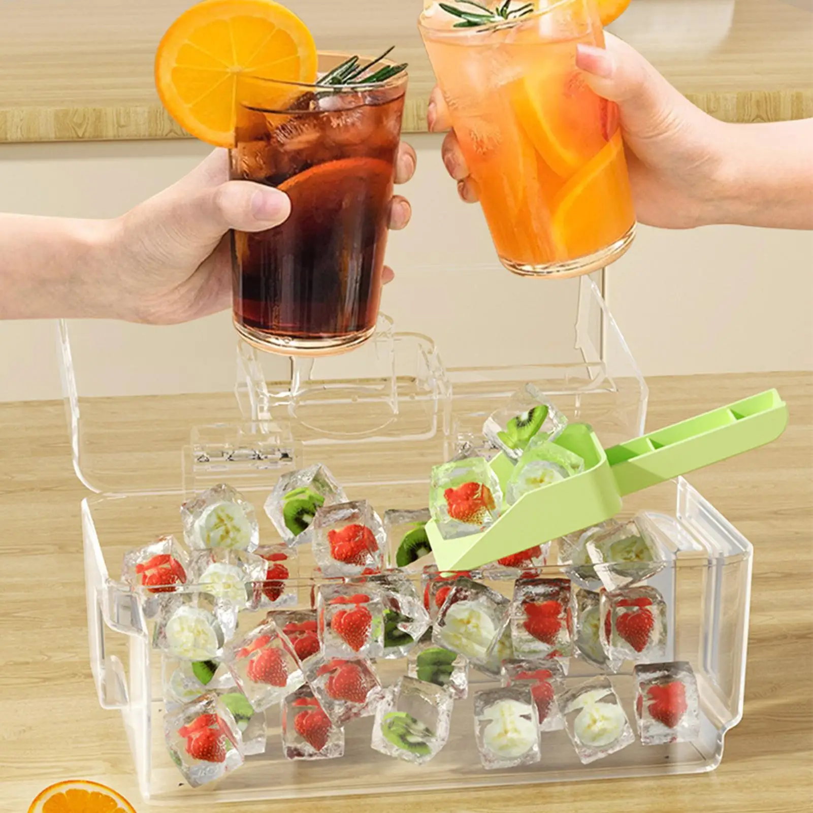 Ice Trays Easy Release Molds Double Layer Making Tool with Bin Kitchen Gadget for Cocktails Tea Coffee Whiskey Drinks Home