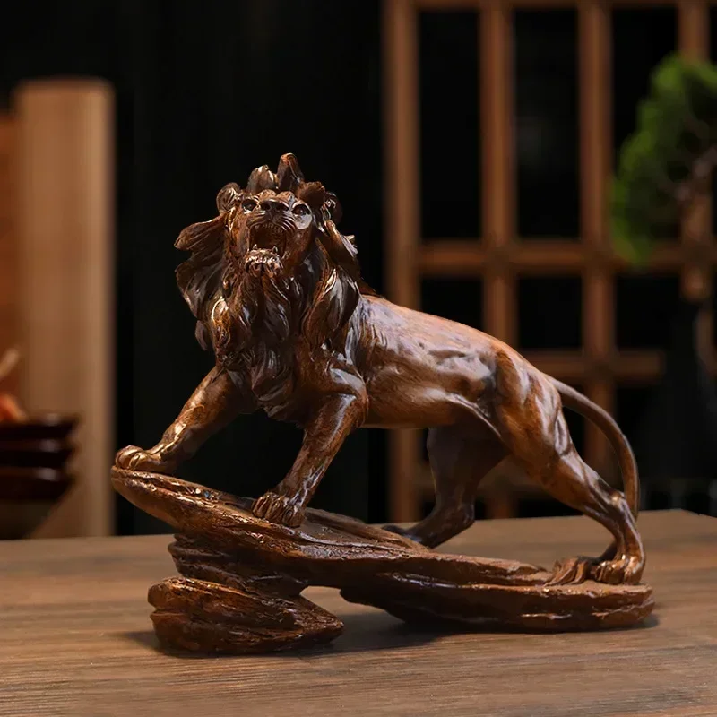 Imitation Wood Grain Lion Resin Office Living Room Bedroom Desktop Dining Table Modern Simple Creative Home Decoration Crafts