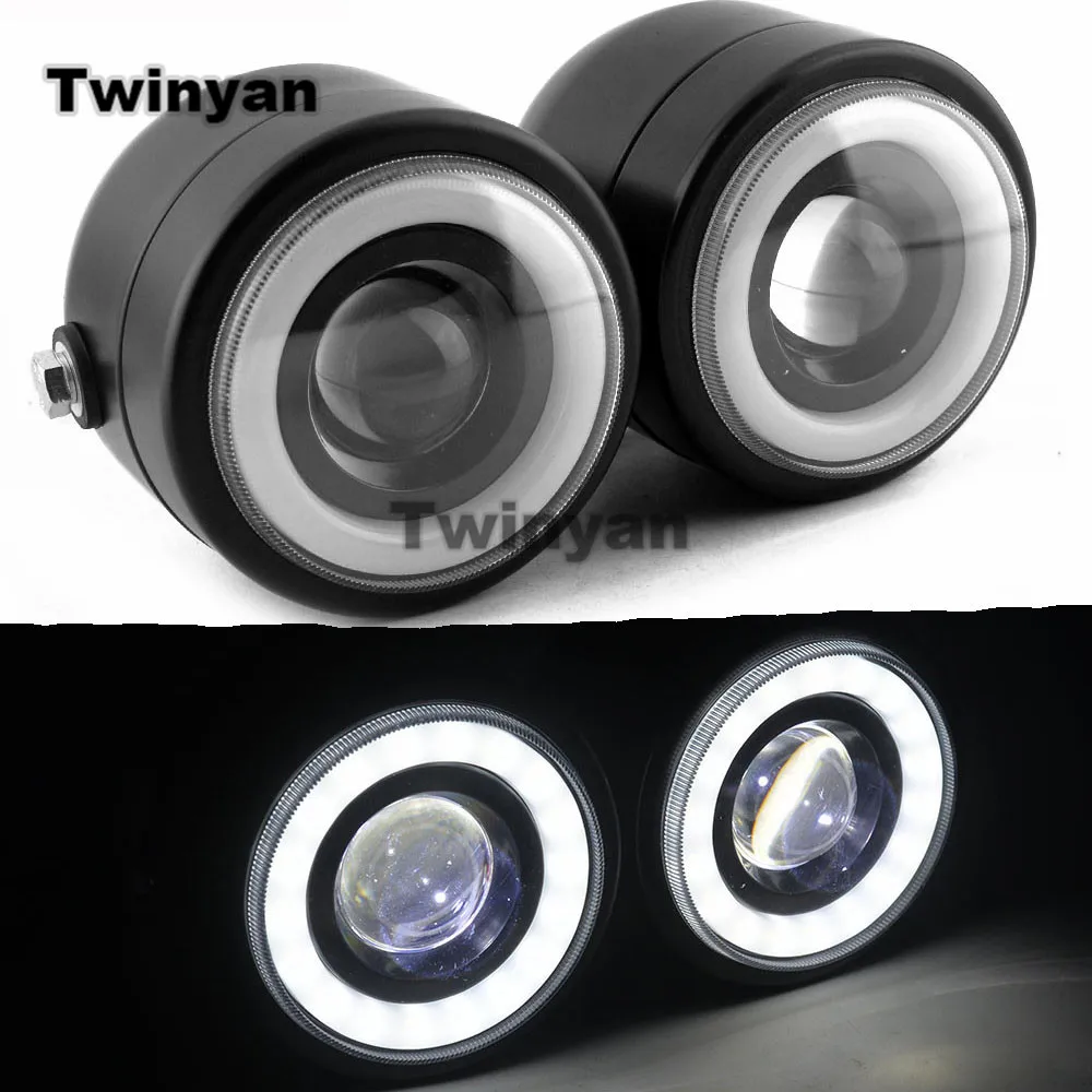 

Motorcycle Universal LED Dual Front Headlight Turn Signal Light with Angle Eyes for Harley Softail 1986-13 Fat Boy FLSTF Bobber