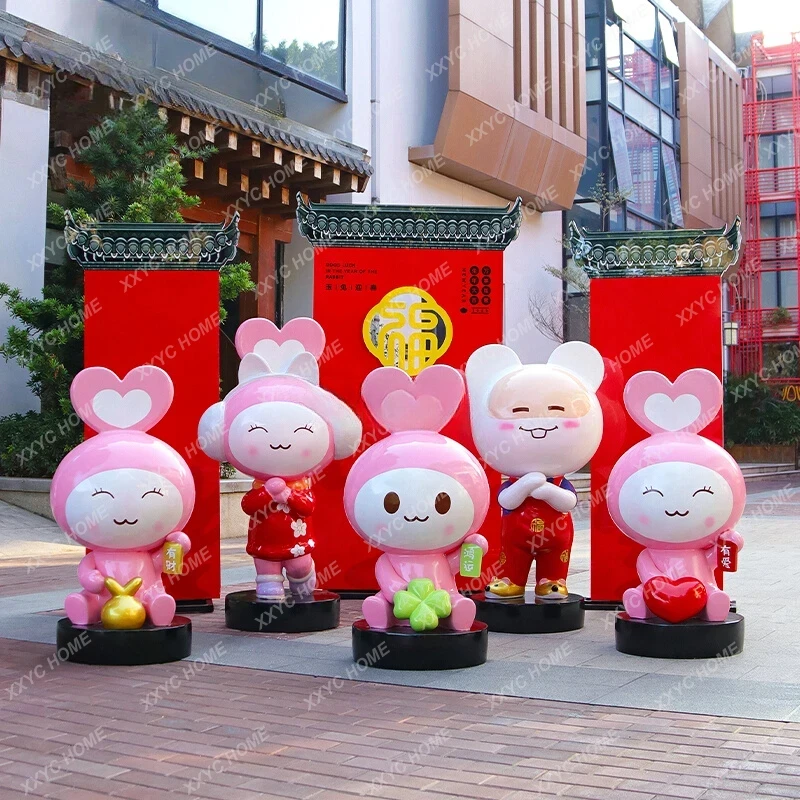 

Shopping mall large stupid mouse heart rabbit fiberglass sculpture creative New Year's ornament