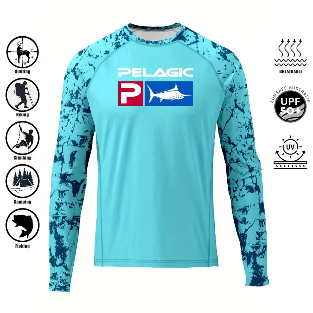 2024 Fishing Shirts Bule Long Sleeve Uv Protection Man Outdoor Shirt Camouflage Moisture Wicking Pelagic Fishing Apparel Tops