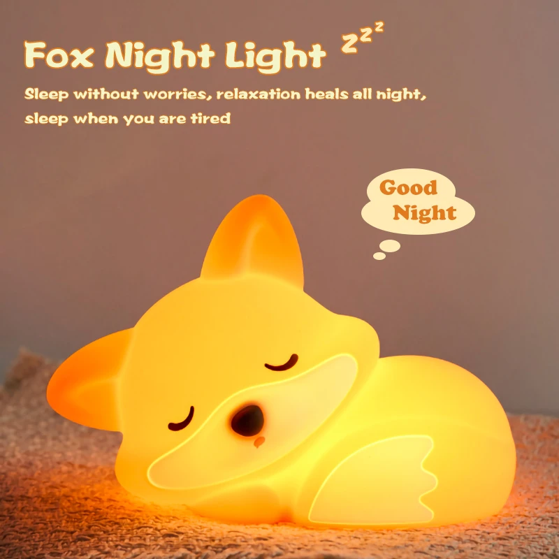 Fox Silicone Night Light USB Charging, with Timer for Bedside Travel Use, Artistic Decorative Emergency Light Gift