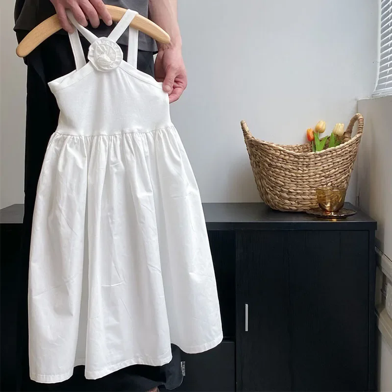 2025 New Summer Sister Clothing 2-7Yrs Kids Princess Dresses Sleeveless Cotton Solid Color Baby Girl Birthday Party Dress