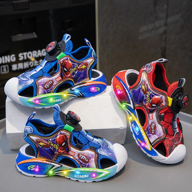 

Summer Baby Boys LED Light Sandals Cartoon Spider Man Children Closed Toe Orthopedic Kids Slippers Girls Sport Soft Beach Shoes