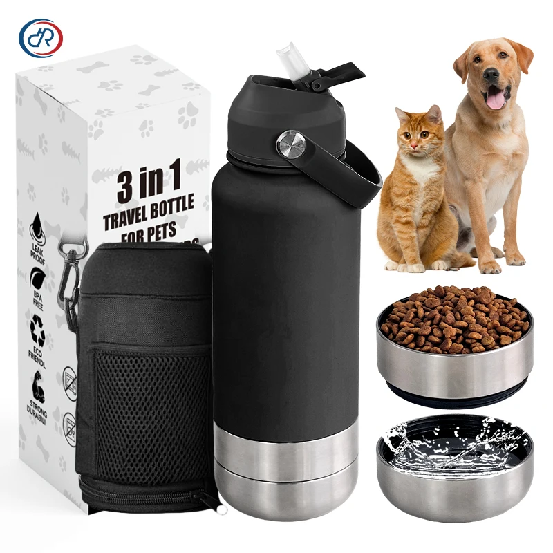 Populaire 24Oz 32Oz 64Oz Draagbare Waterfles Huisdier Feeder Reizen Kom 3 In 1 Geïsoleerde Hond Waterfles