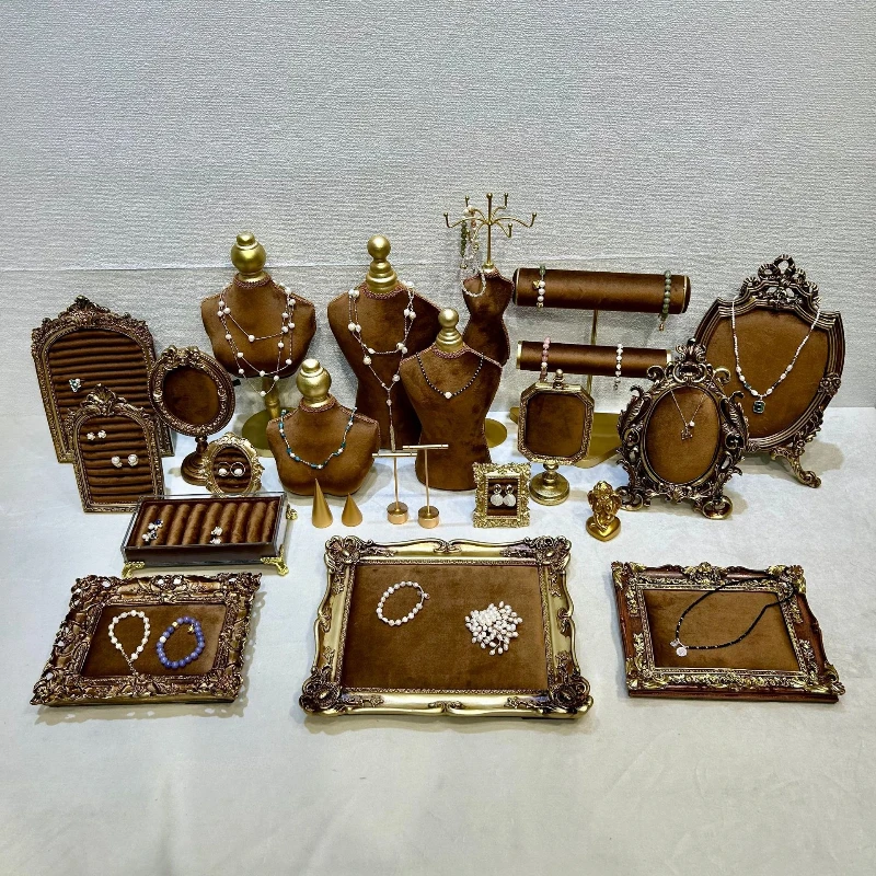 

Velvet Jewelry Display Stand Luxury Necklaces Counter Displays Holder Retro Rings Storage Rack Shooting Trinket Showcase Shelf