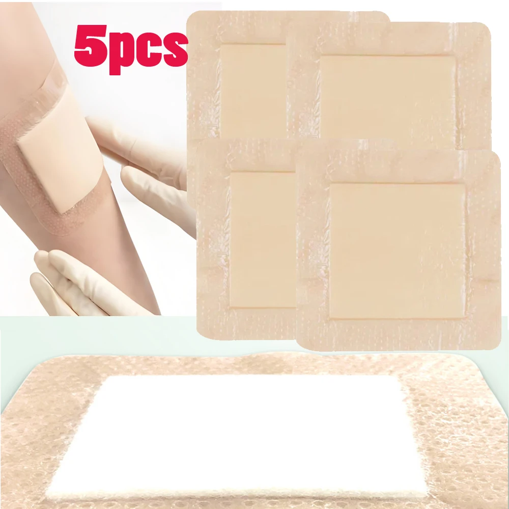 5pcs Adhesive Sterilized Waterproof Wound Dressing Plaster Bandage Silicone Foam Dressing with Border Home Travel First Aid