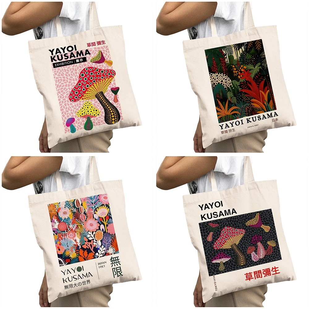 Yayoi Kusama Dot Pumpkin Print Lady Shopper Bag Weird Wave Abstract Painting Casual Handbag Large Capacity Women Shopping Bags