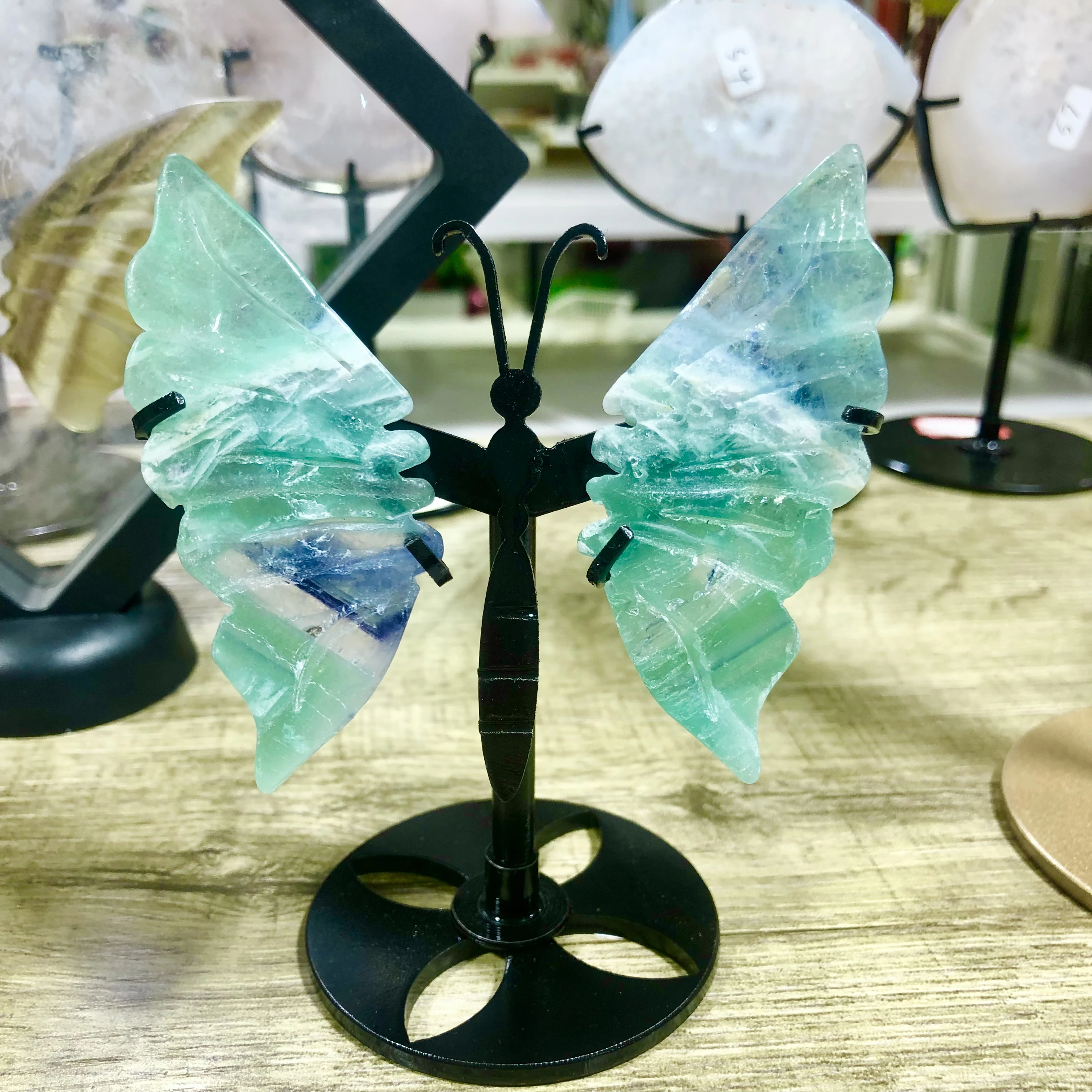 Natural Fluorite Butterfly Wings, Colorful Striped Rainbow Quartz, Healing Carving, Home Decoration, 1 Set, 6-8cm, 1 Set