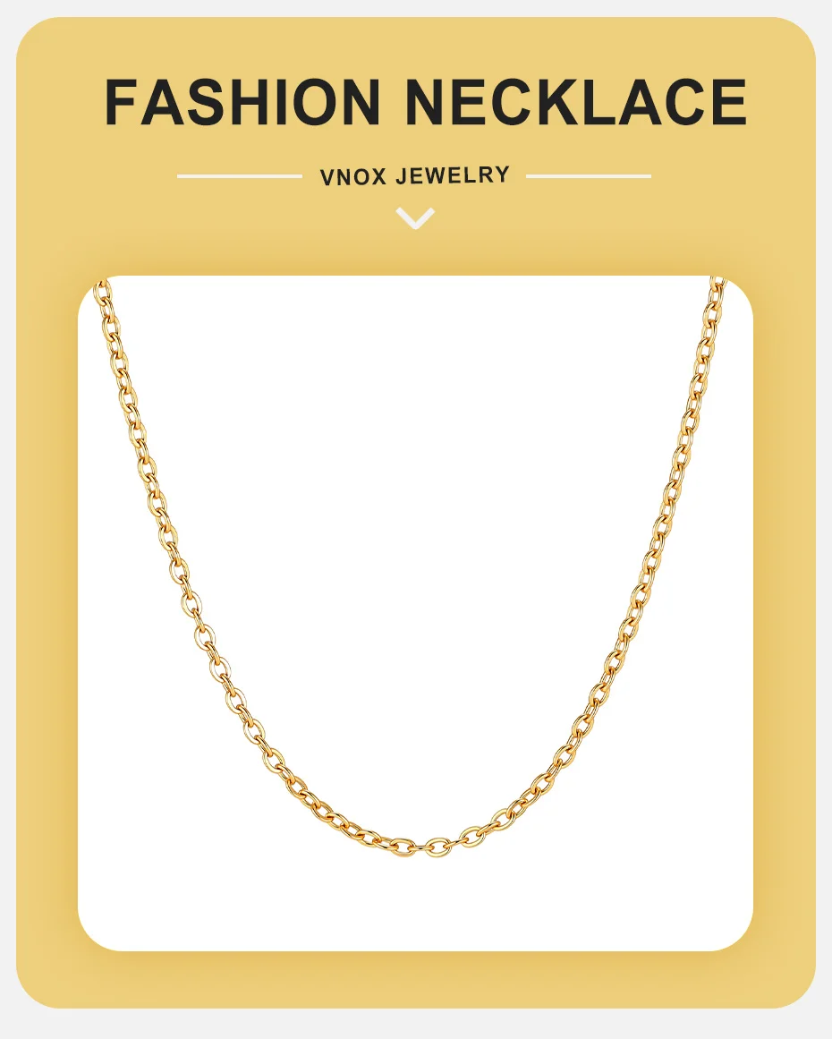 Vnox Trendige 2,4 mm vergoldete flache ovale Kettenhalskette für Damen, minimalistische dünne Edelstahlkette, geschichtete Halskette, Schmuck – Detail 1