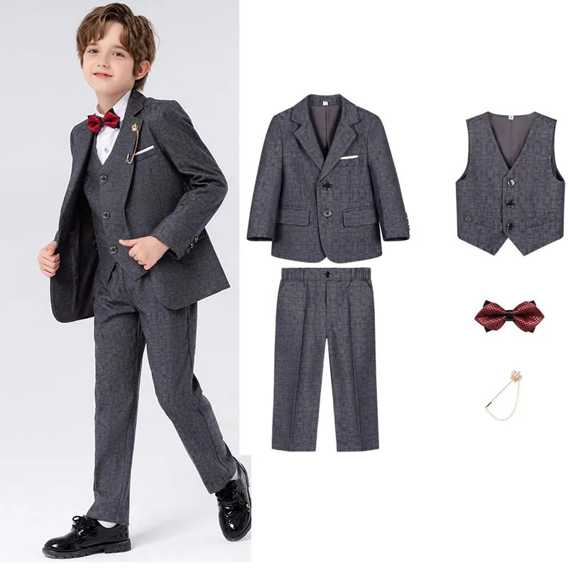 

Children Gary Navy Blue Luxurious Birthday Dress Kids Photograph Suit Boys Formal Wedding Party Performance Dance Tuxedo Wear