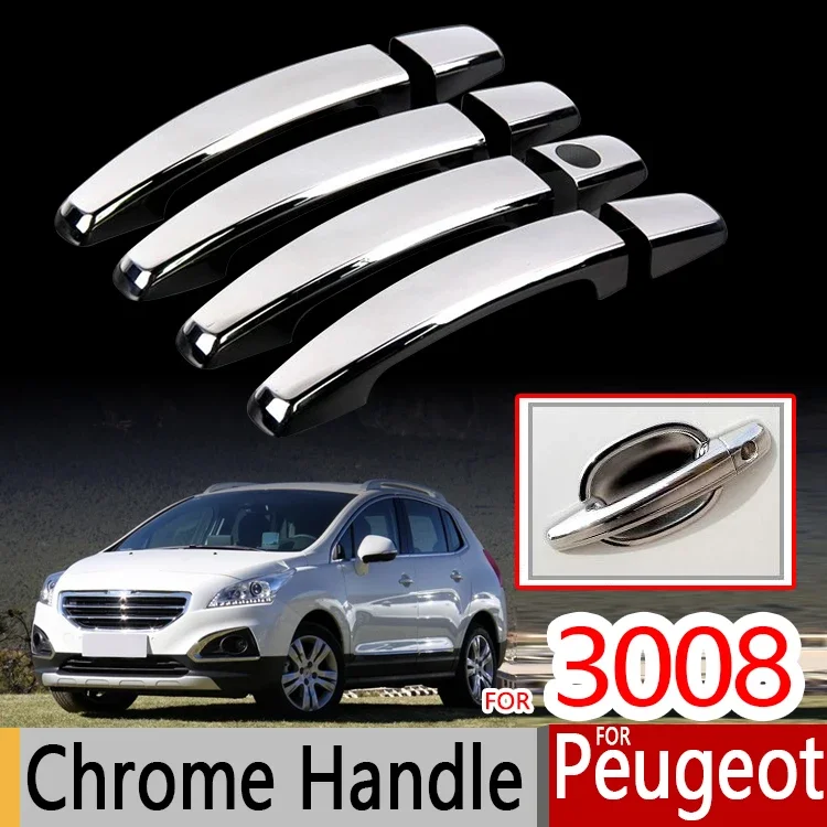 Chrome Door Handle Cover Trim Set for Peugeot 3008 mk1 2008~2016 Accessories Stickers  2009 2010 2011 2012 2013 2014 2015 2016