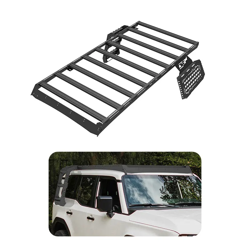 Off-road Rooftop Luggage Basket Installable Light Strip Aluminum+Steel Roof Rack For Toyota Land Cruiser Prado LC250
