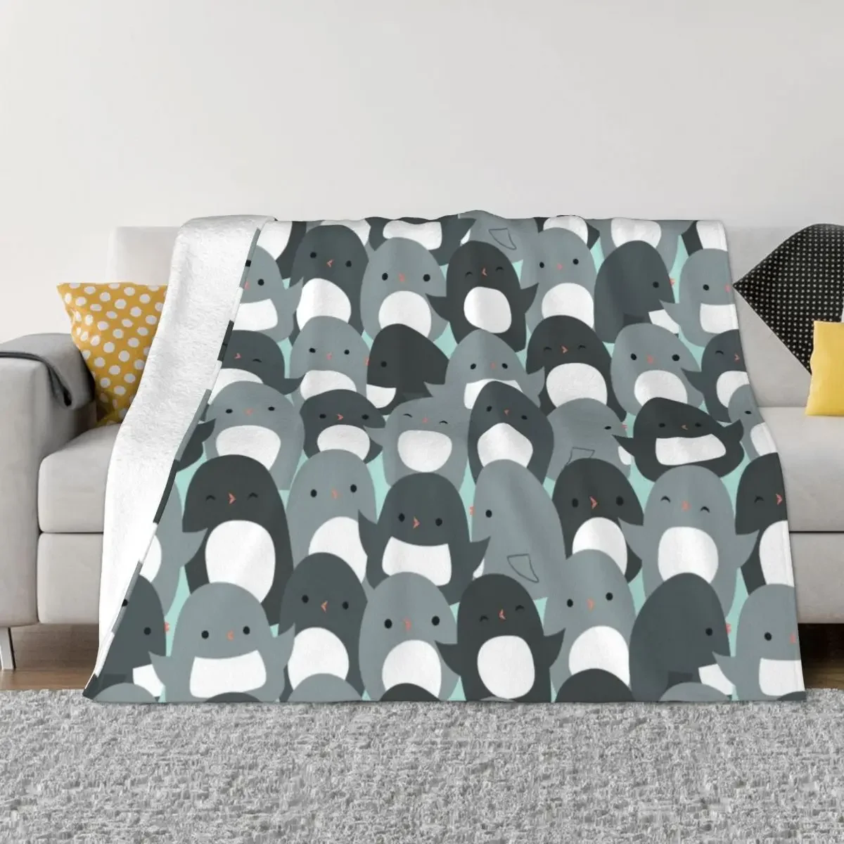 Cute Penguin Crowd Throw Blanket Designers Plaid Blankets