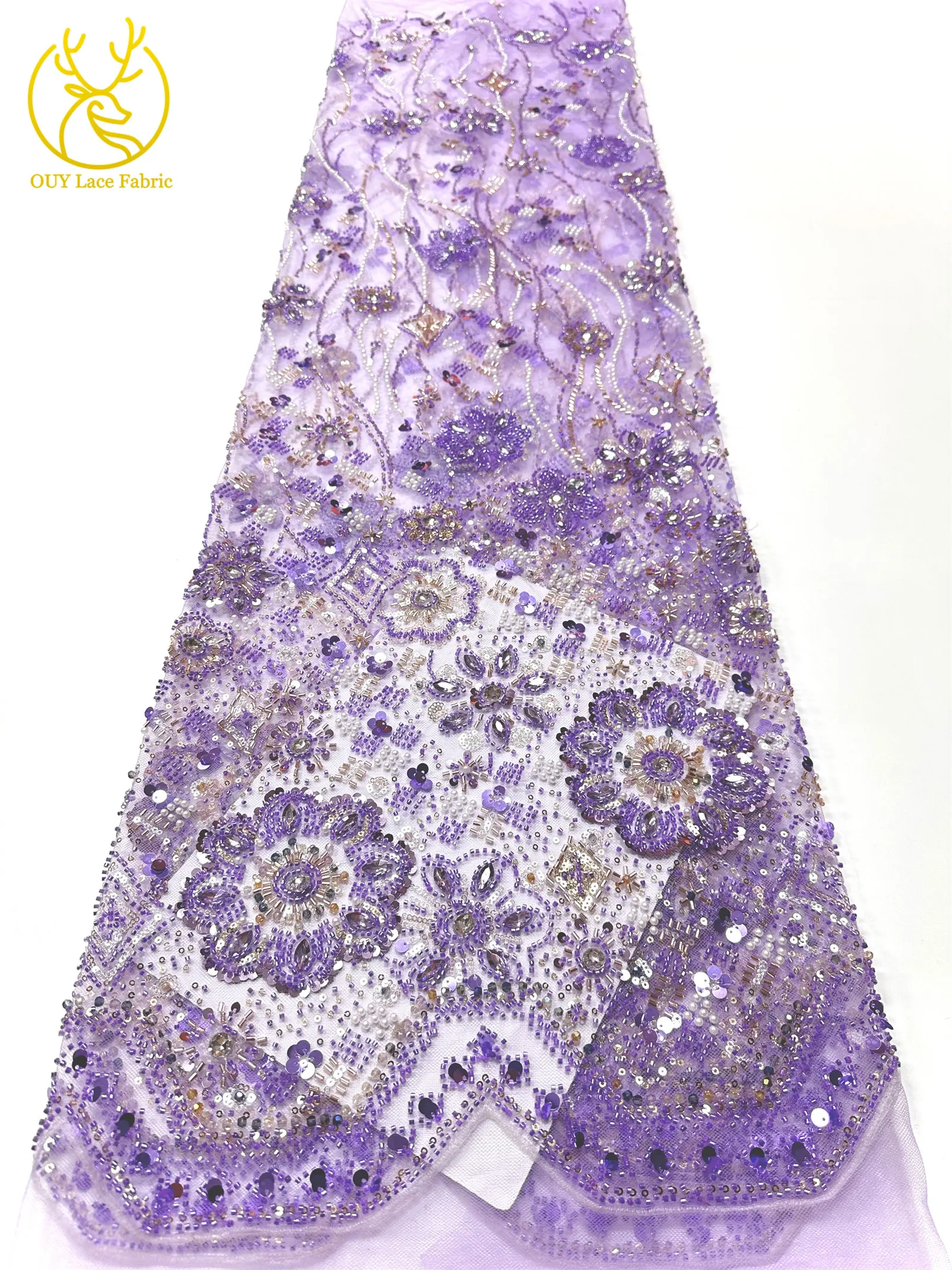 Grüner afrikanischer Stein-Perlen-Spitzenstoff 2026, hochwertiger nigerianischer französischer Tüll-Pailletten-Spitzenstoff, ideal für Brautparty-Dresse – Detail 18