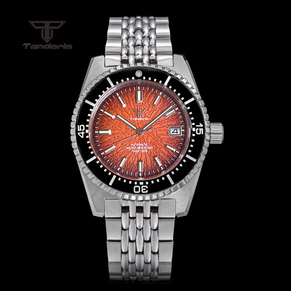 Tandorio Fashion 40mm NH35 Automatic 62mas Style Men Watch Texture Dial Date Sapphire Mechanical 20ATM Diver Wristwatch Luminous