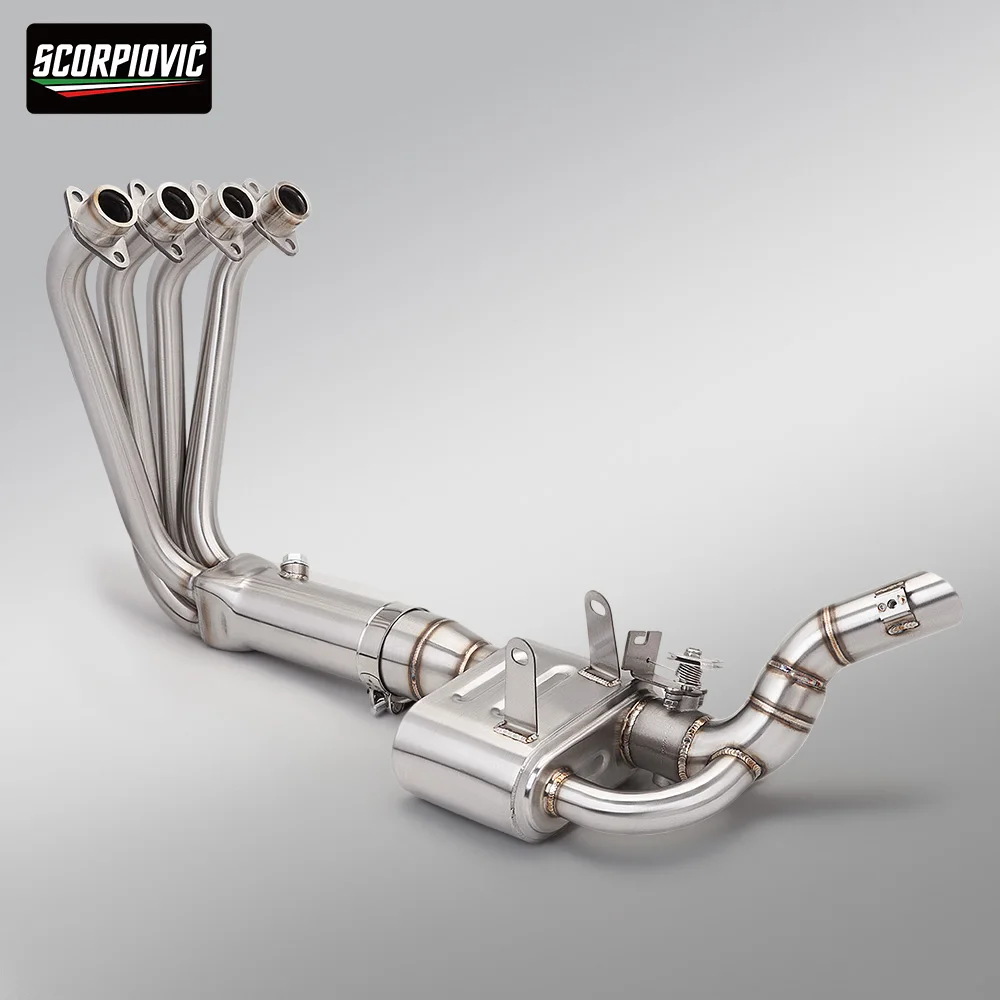 SRK250RD SRK450RR Slip On Motorcycle Exhaust System Stainless Steel Dual Channel Valve Header Pipe
