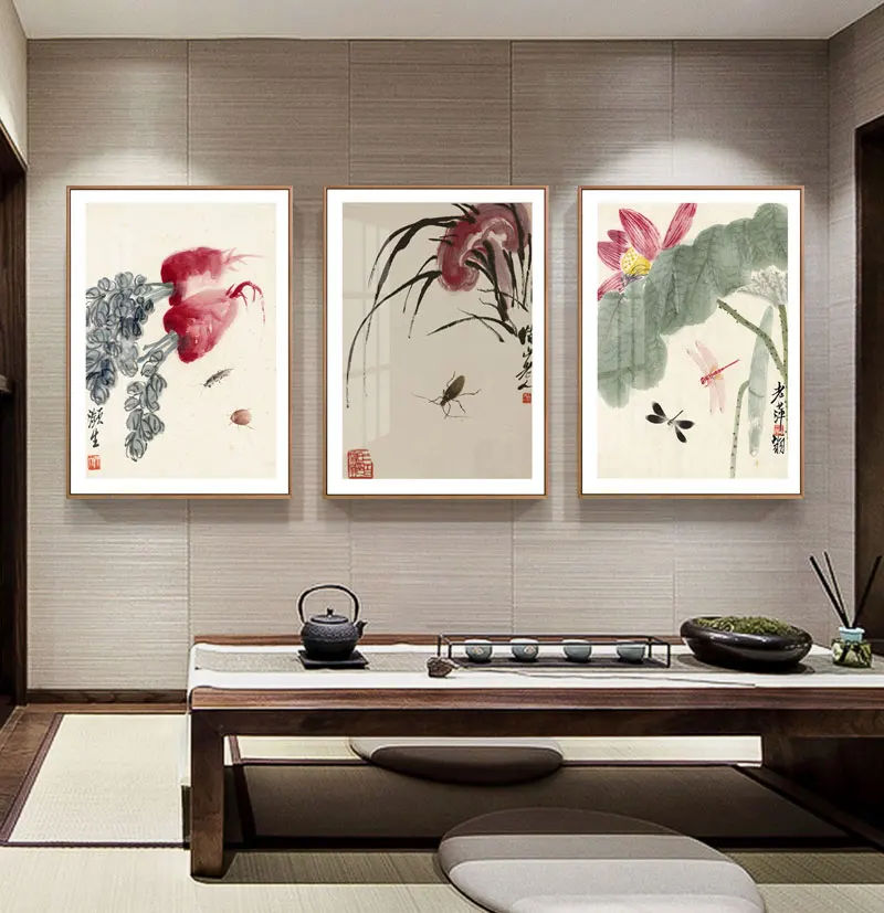 Traditional Chinese Folk Abstract Qi Baishi Wall Art Canvas Paintings Posters Pictures Prints For Office Living Room Home Décor