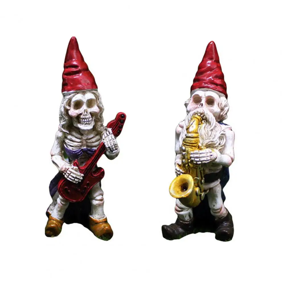 Saxophone Guitar Skeleton Sculptures Halloween Skeleton Gnome Musician Figurine Hand-painted Resin Statue with Guitar Saxophone