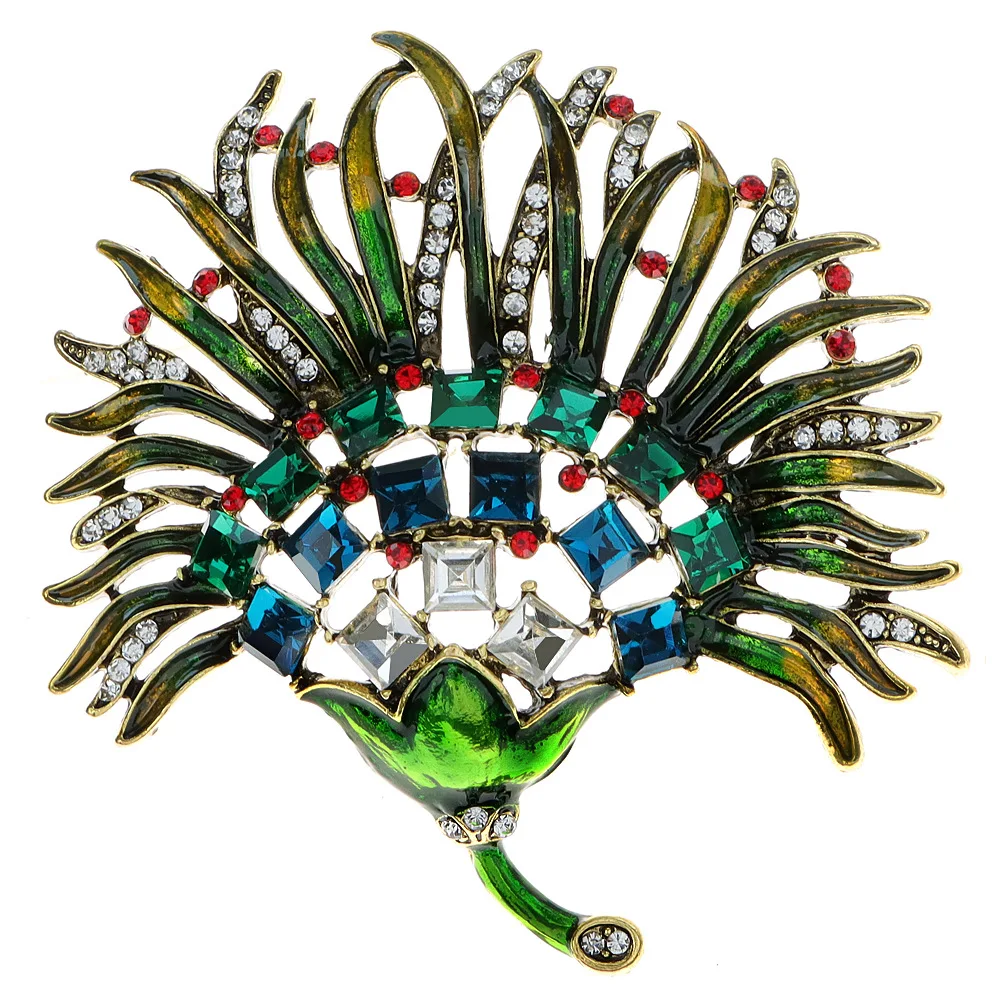 Classic Vintage Middle Crystal Leaves Enamel Brooches For Women Men Palace Drip Oil Exquisite Metal Badges Pins Accessories Gift