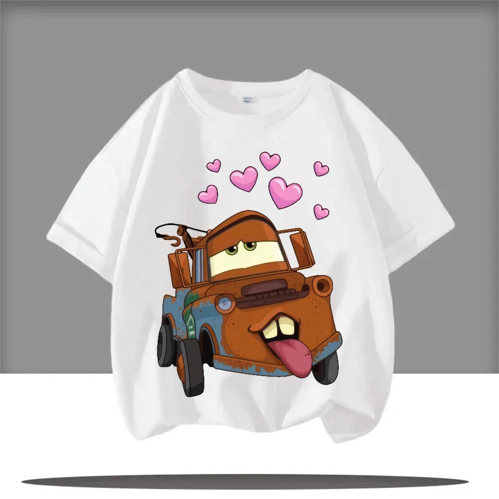 صيف 2025 جديد ديزني سيارة البرق ماكوين قصيرة الأكمام الفتيان والفتيات الصيف شبكة تي شيرت الملابس