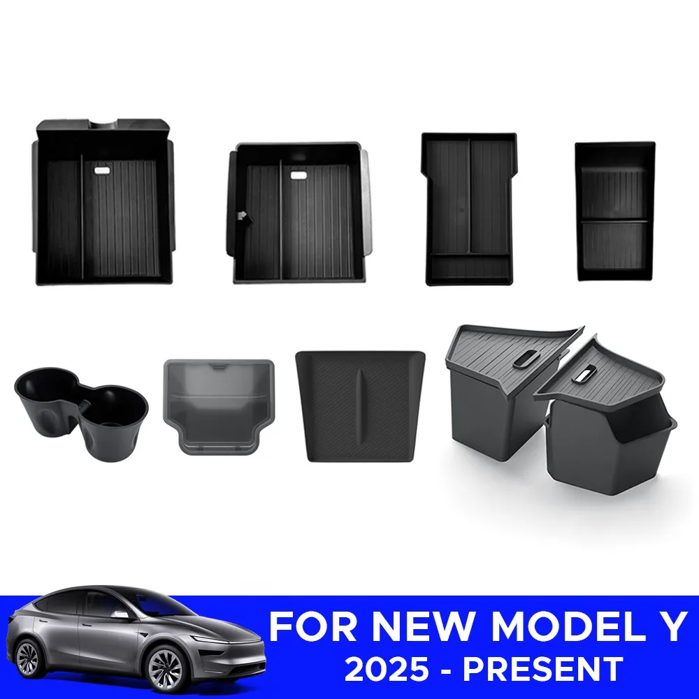 

for Tesla New Model Y Juniper Launch 2025 Console & Armrest & Rear Trunk Storage Bins Side Box Organiser Watercup Accessories