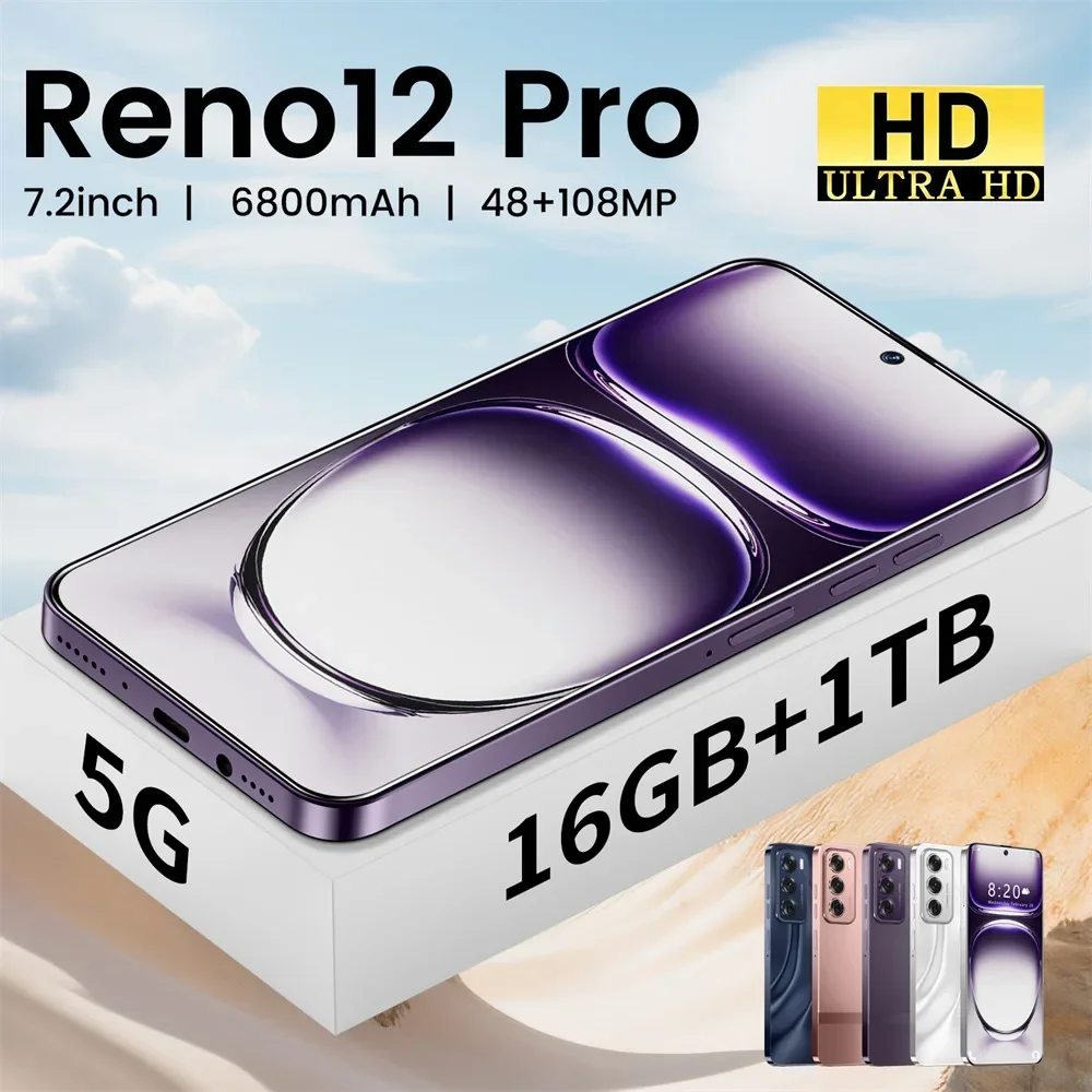 Reno12 pro Smartphone 5G 7.2HD 16GB+1TB  Dual SIM Cell Phone Snapdragon 8 gen 3 Android Face Unlocked Cellphones Mobile Phones